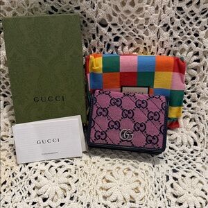 Gucci Pink and Black GG Canvas Card Case NWOT